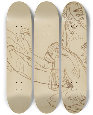 Triptych art skateboard deck of Axel Trneman Birth by Axel Torneman (1880-1925)