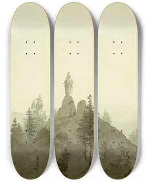 Triptych art skateboard deck of Caspar David Friedrich Statue Of The Madonna In The Mountains by Caspar David Friedrich (1774-1840)