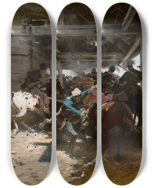 Triptych art skateboard deck of Jozef Brandt Alarm by Jozef Brandt (1841-1915) Triptych art skateboard deck of Jozef Brandt Alarm by Jozef Brandt (1841-1915)