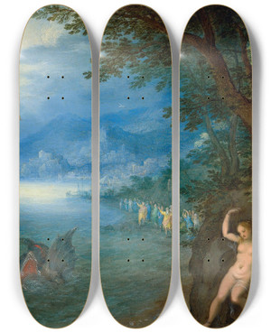 Triptych art skateboard deck of Jan Brueghel The Elder Perseus And Andromeda by Jan Brueghel The Elder (1568-1625)