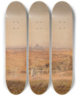 Triptych art skateboard deck of George Barret Jr A View Of London From Highgate by George Barret Jr (1767-1842)