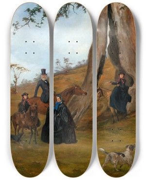 Triptych art skateboard deck of Alexander Schramm The Gilbert Family_1 by Alexander Schramm (1813-1864)