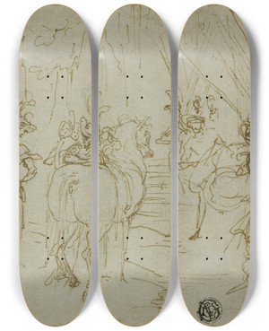 Triptych art skateboard deck of Cigoli Ludovico Cardi Scene With Soldiers by Cigoli (Ludovico Cardi) (1559-1613)