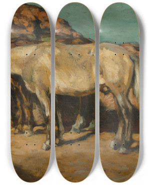 Triptych art skateboard deck of Fernando Fader Caballos En El Corral by Fernando Fader (1882-1935)