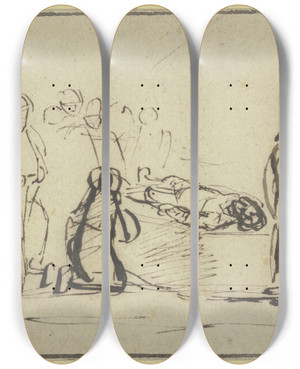 Triptych art skateboard deck of Samuel Van Hoogstraten Entombment by Samuel Van Hoogstraten (1627-1678)