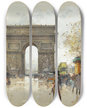 Triptych art skateboard deck of Eugne Galienlaloue Larc De Triomphe by Eugene Galien Laloue (1854-1941)