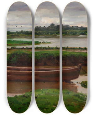 Triptych art skateboard deck of Joo Baptista Da Costa Landscape by Joo Baptista da Costa (1865-1926)
