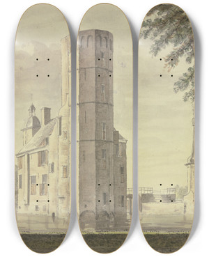 Triptych art skateboard deck of Abraham De Haen The Younger Thuis Te Persyn by Abraham de Haen the Younger (1707-1748)