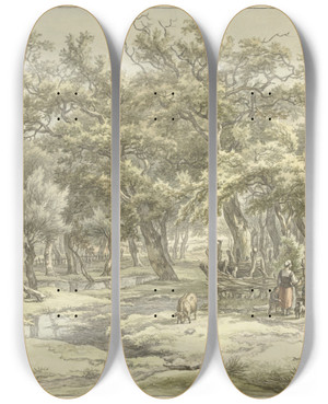 Triptych art skateboard deck of Egbert Van Drielst Landschap Bij Eext Drenthe_2 by Egbert Van Drielst (1746-1818)