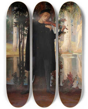 Triptych art skateboard deck of Anna Berent Evening Song by Anna Berent (1871-1944)