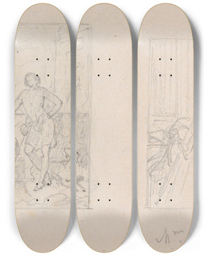 Triptych art skateboard deck of Nicaise De Keyser Historical Scene And Portrait Of Madame De Pret by Nicaise De Keyser (1813-1887)