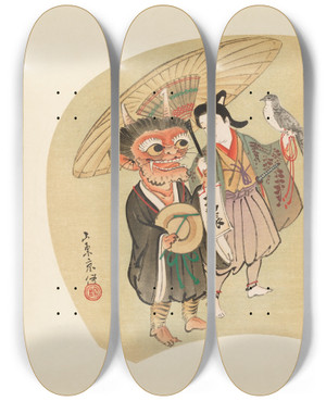 Triptych art skateboard deck of Shiichi Tajima Masterpieces Selected From The Ukiyoye School Pl09 by Shiichi Tajima (1869-1920)