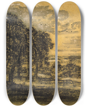 Triptych art skateboard deck of Georges Michel Landscape_2 by Georges Michel (1763-1843)