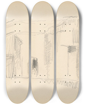 Triptych art skateboard deck of Paul Czanne Study Of Houses by Paul Cezanne (1839-1906)