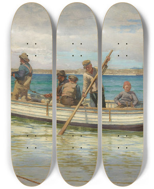 Triptych art skateboard deck of William Henry Bartlett Hauling In The Nets by William Henry Bartlett (1809-1854)