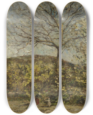 Triptych art skateboard deck of Adolphe Monticelli Landschap Met Bloeiende Boomgaard by Adolphe Monticelli (1824-1886)