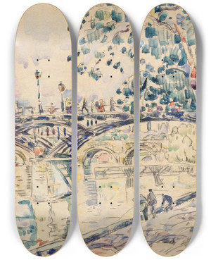 Triptych art skateboard deck of Paul Signac Paris Le Pont Des Arts_2 by Paul Signac (1863-1935)
