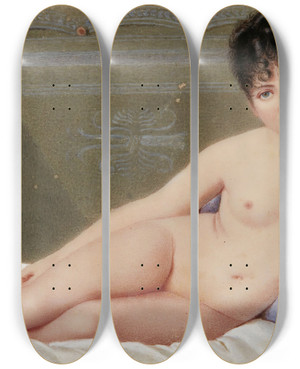 Triptych art skateboard deck of Continental School Portrait Of A Lady Calledmadame Rcamier by Continental School