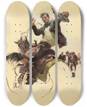 Triptych art skateboard deck of Dean Cornwell The Stickup by Dean Cornwell (1892-1960)