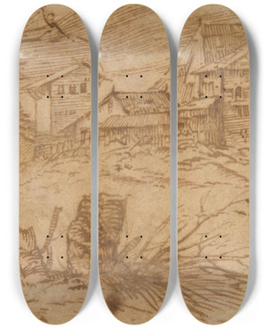Triptych art skateboard deck of Titian Landscape With A Goat by Titian (1488-1576) Triptych art skateboard deck of Titian Landscape With A Goat by Titian (1488-1576)