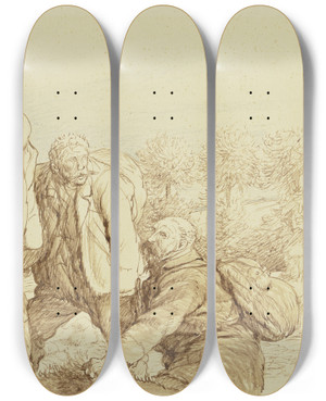Triptych art skateboard deck of Wilhelm Altheim Five Wanderers by Wilhelm Altheim (1871-1914)