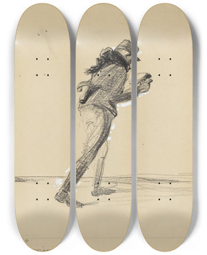 Triptych art skateboard deck of Jeanlouis Forain Sur Le Front Cest Sa Theorie Non Cest Son Breviaire by Jean Louis Forain (1852-1931)