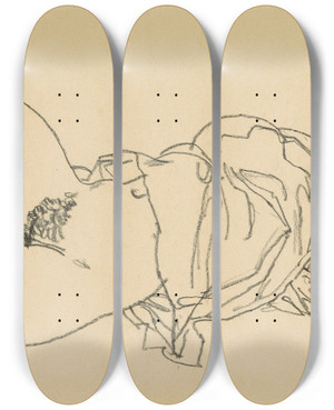 Triptych art skateboard deck of Egon Schiele Liegender Mdchenakt Nach Rechts In Ganzer Figur by Egon Schiele (1890-1918)
