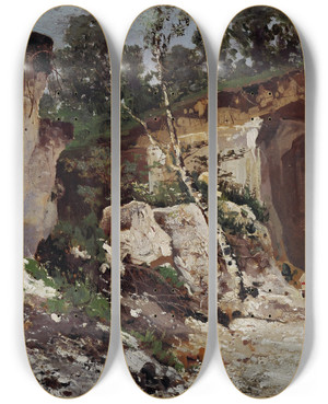 Triptych art skateboard deck of Jlijs Feders Chalk Hills by Julijs Feders (1838-1909)