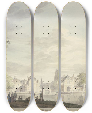 Triptych art skateboard deck of Paulus Van Liender Delft Aan De Schie by Paulus Van Liender (1731-1797)