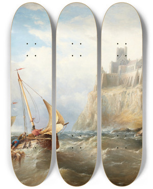 Triptych art skateboard deck of Henry King Taylor St Michaels Mount Cornwall by Henry King Taylor (1799-1869)