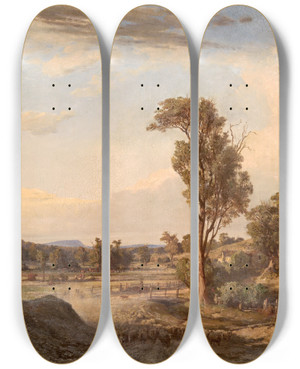 Triptych art skateboard deck of Louis Buvelot Summer Afternoon Templestowe by Louis Buvelot (1814-1888)