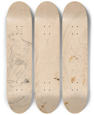Triptych art skateboard deck of Sir Joshua Reynolds Two Sketches Of Woman_2 by Sir Joshua Reynolds (1723-1792)