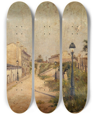 Triptych art skateboard deck of Eugne De Mnorval La Rue Du Potaulait by Eugne de Mnorval (1864-1897)