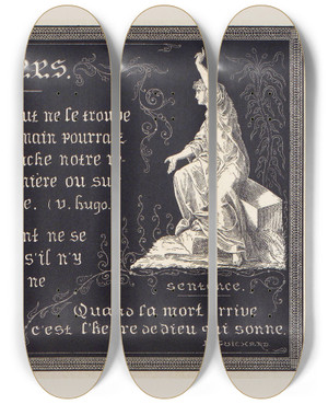 Triptych art skateboard deck of Douard Guichard Les Petits Alphabets Du Brodeur Pl21 by douard Guichard (1815-1889)