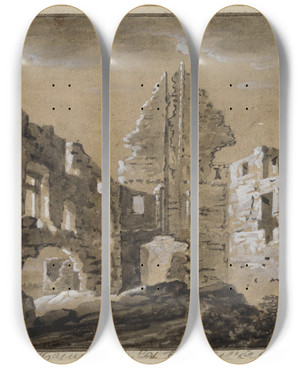 Triptych art skateboard deck of Louisnicolas Van Blarenberghe Schloruine Im Mondlicht by Louis Nicolas Van Blarenberghe (1716-1812)