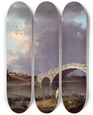 Triptych art skateboard deck of Canaletto A View Of Walton Bridge by Canaletto (1697-1768)