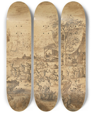 Triptych art skateboard deck of David Vinckboons Peasant Kermis by David Vinckboons (1576-1629) Triptych art skateboard deck of David Vinckboons Peasant Kermis by David Vinckboons (1576-1629)