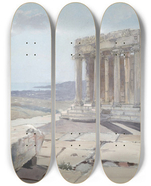 Triptych art skateboard deck of Francis Hopkinson Smith Temple Of The Winglessvictory by Francis Hopkinson Smith (1838-1915)