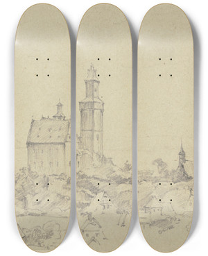 Triptych art skateboard deck of Adolf Hoeffler Kronberg by Adolf Hoeffler (1825-1898)