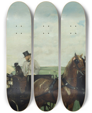Triptych art skateboard deck of Edgar Degas At The Races In The Countryside by Edgar Degas (1834-1917)