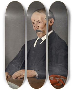 Triptych art skateboard deck of Flix Vallotton The Old Concierge by Felix Vallotton (1865-1925)