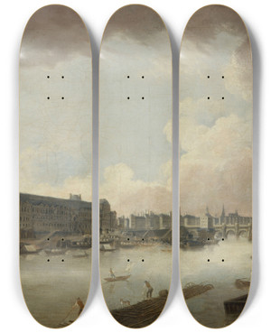Triptych art skateboard deck of Pierreantoine Demachy La Grande Galerie Le Pontneuf Et Lle De La Cit Vus Du Pont Royal by Pierre-Antoine Demachy (1723-1807)
