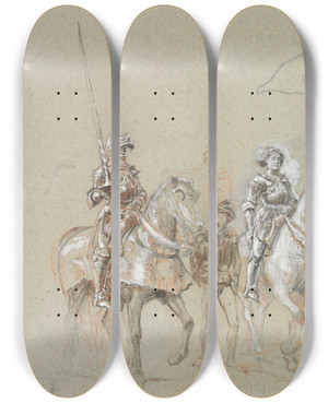 Triptych art skateboard deck of Ernest Meissonier Joan Of Arc by Ernest Meissonier (1815-1891)