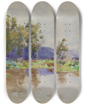 Triptych art skateboard deck of James Nairn Silverstream_2 by James M Nairn (1859-1904)