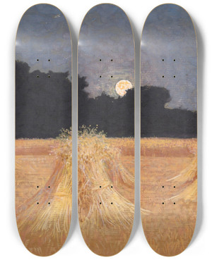Triptych art skateboard deck of Walter Crane Moonrise by Walter Crane (1845-1915)