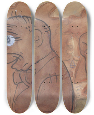 Triptych art skateboard deck of Leo Gestel Karikatuur Van Leo Gestel En Zijn Vrouw by Leo Gestel (1881-1941)