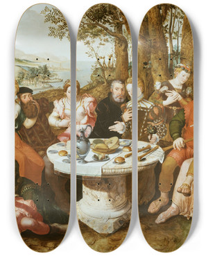 Triptych art skateboard deck of Pieter Pourbus An Allegory Of True Love by Pieter Pourbus (1523-1584)