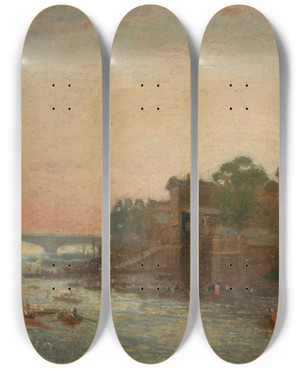 Triptych art skateboard deck of Frederick Nash Somerset House London by Frederick Nash (1782-1856)