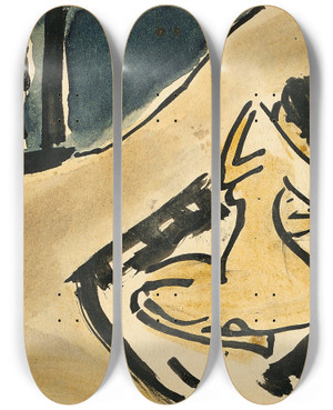 Triptych art skateboard deck of Ernst Ludwig Kirchner Badende Sich Abtrocknend by Ernst Ludwig Kirchner (1880-1938)