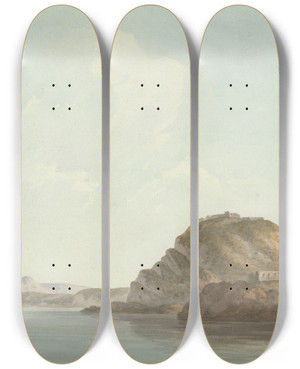 Triptych art skateboard deck of John Warwick Smith Coast Near Sorrento by John Warwick Smith (1749-1831)